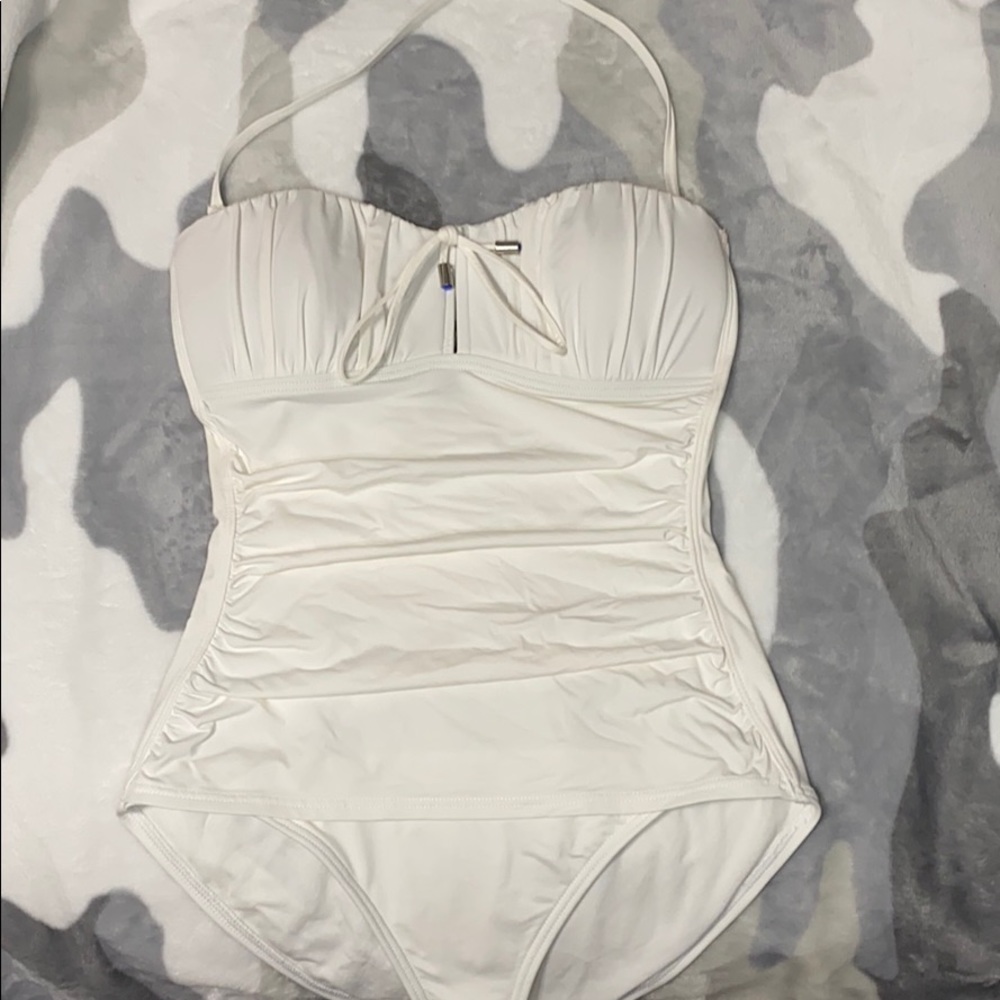 Strapless/Neck Strap White Bathing Suit One-piece